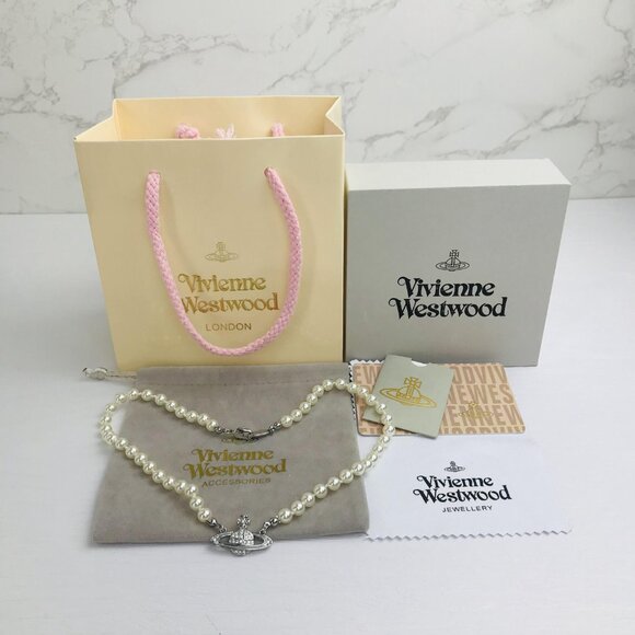 NWT Vivienne westwood Silver Orb Pearl Choker Necklace - Picture 1 of 13